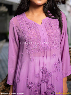 Lilac Avni Viscose Straight Chikankari Kurti with Mukaish Work