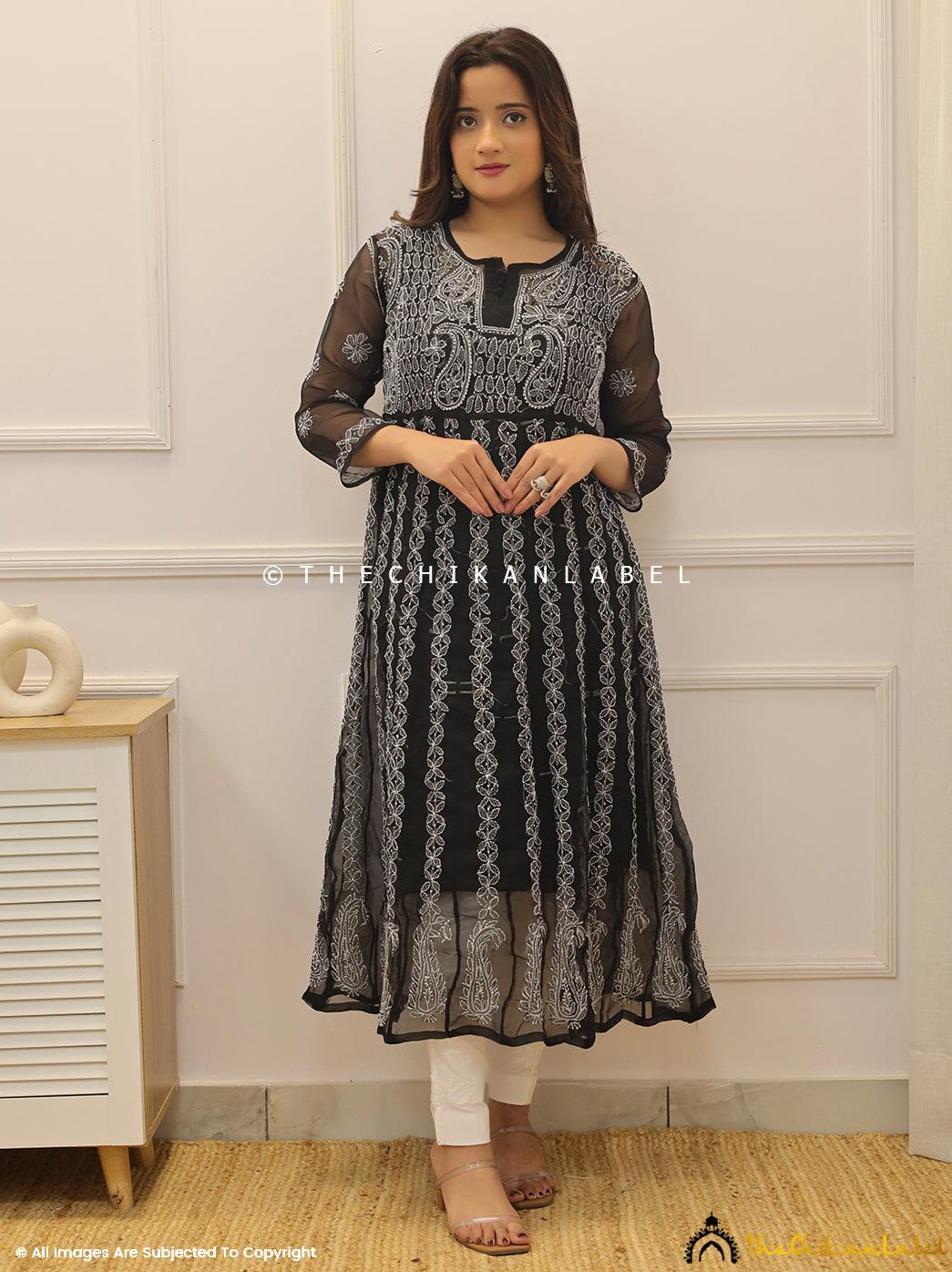 Black Georgette Chikankari Anarkali Kurti