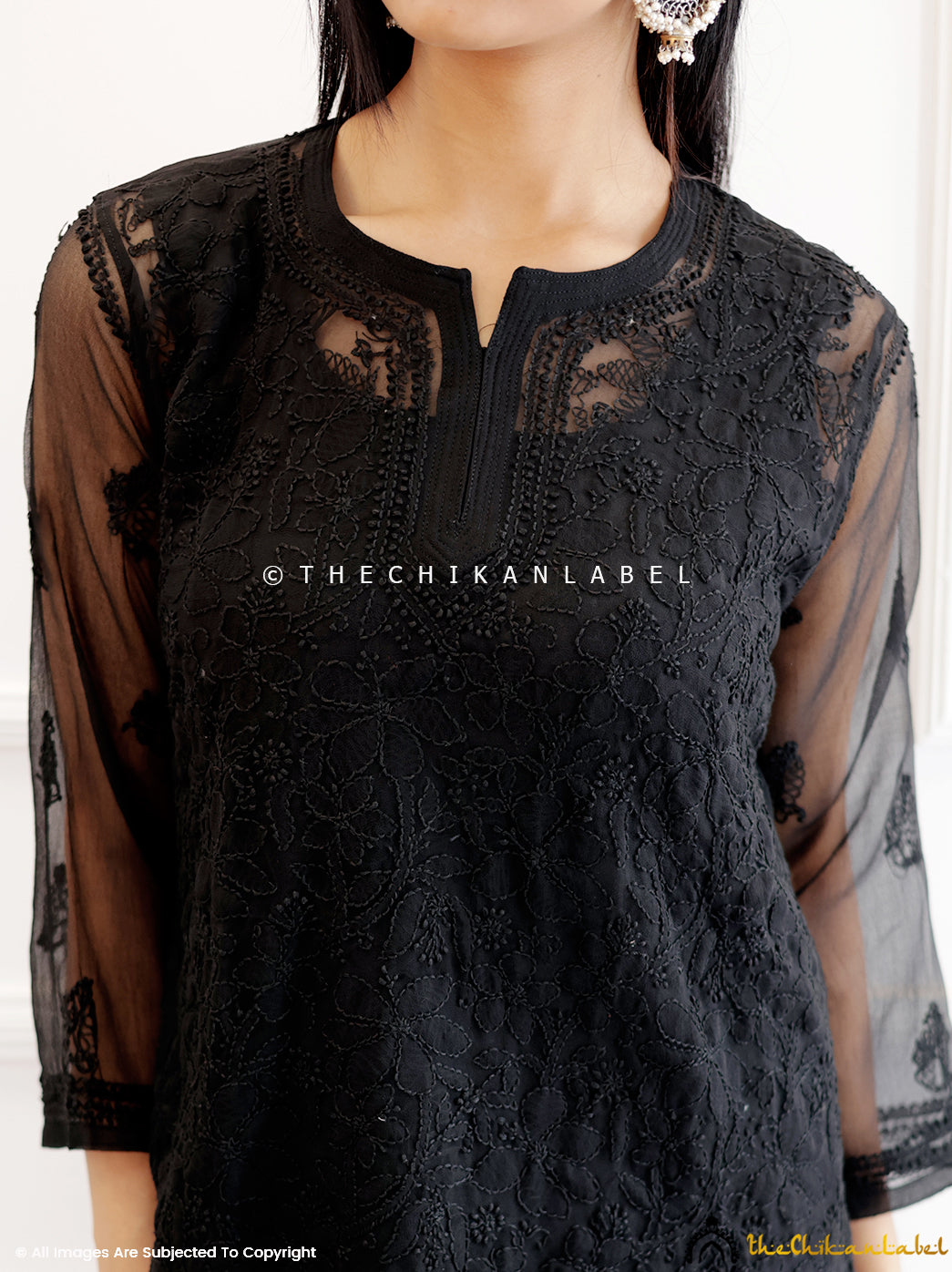 Black Georgette Chikankari Short Jaal Kurti