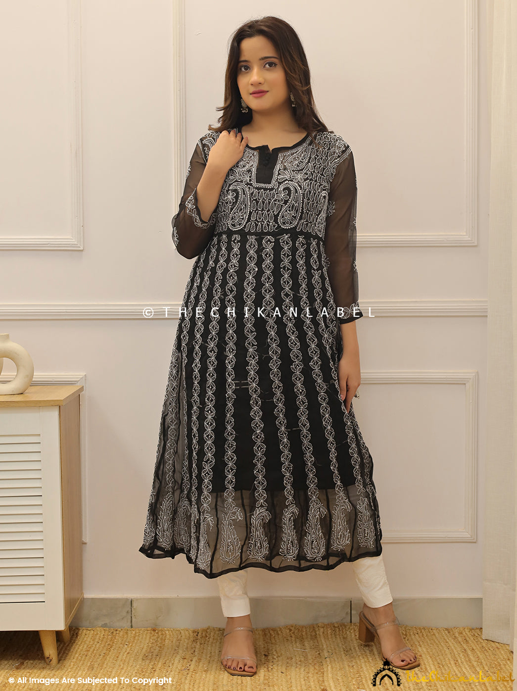 Black Georgette Chikankari Anarkali Kurti