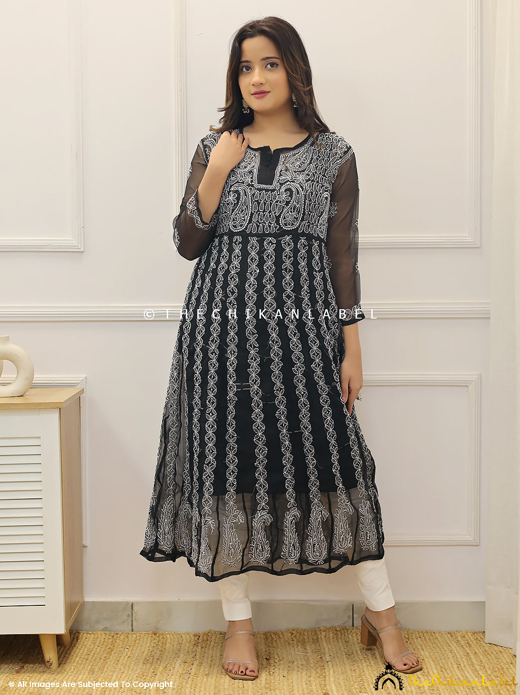 Black Georgette Chikankari Anarkali Kurti