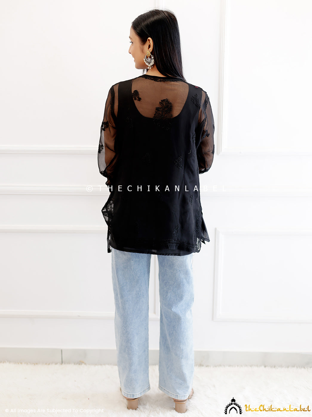 Black Georgette Chikankari Short Jaal Kurti