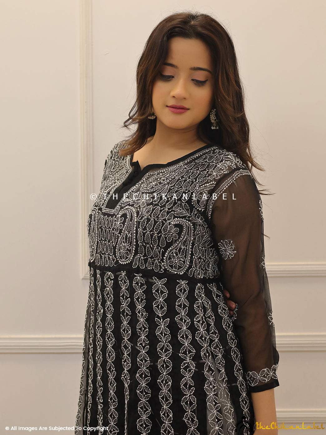 Black Georgette Chikankari Anarkali Kurti