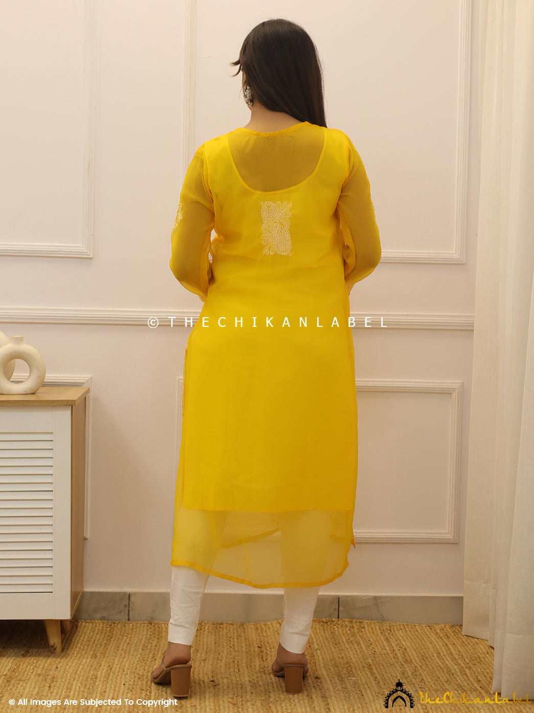 Mustard Yellow Georgette Chikankari Straight Kurti