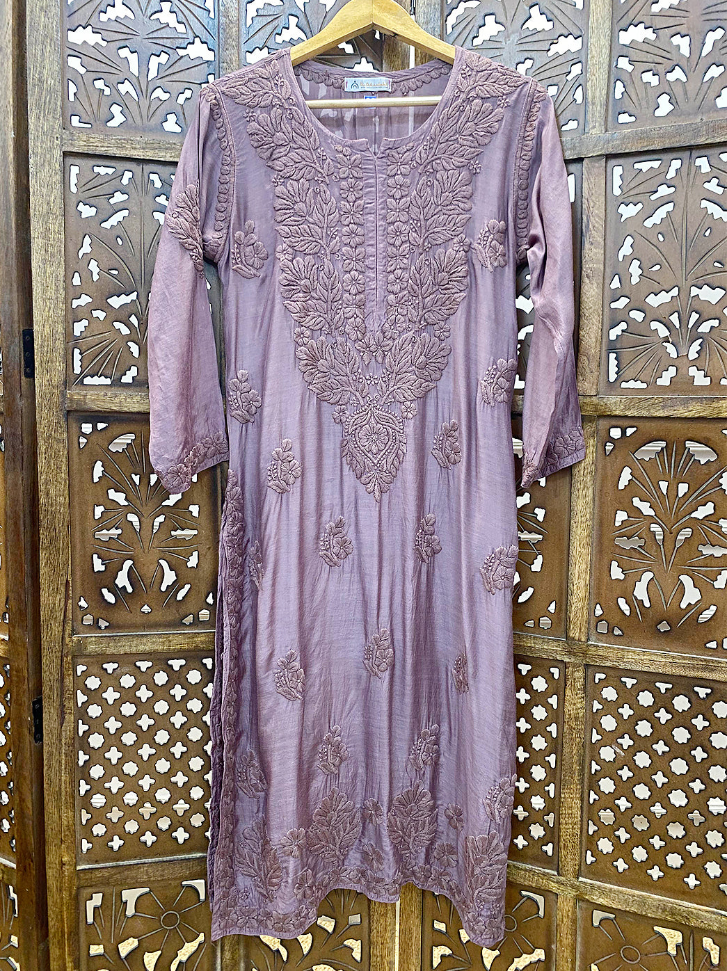 Choco Muslin Chikankari Straight Kurti