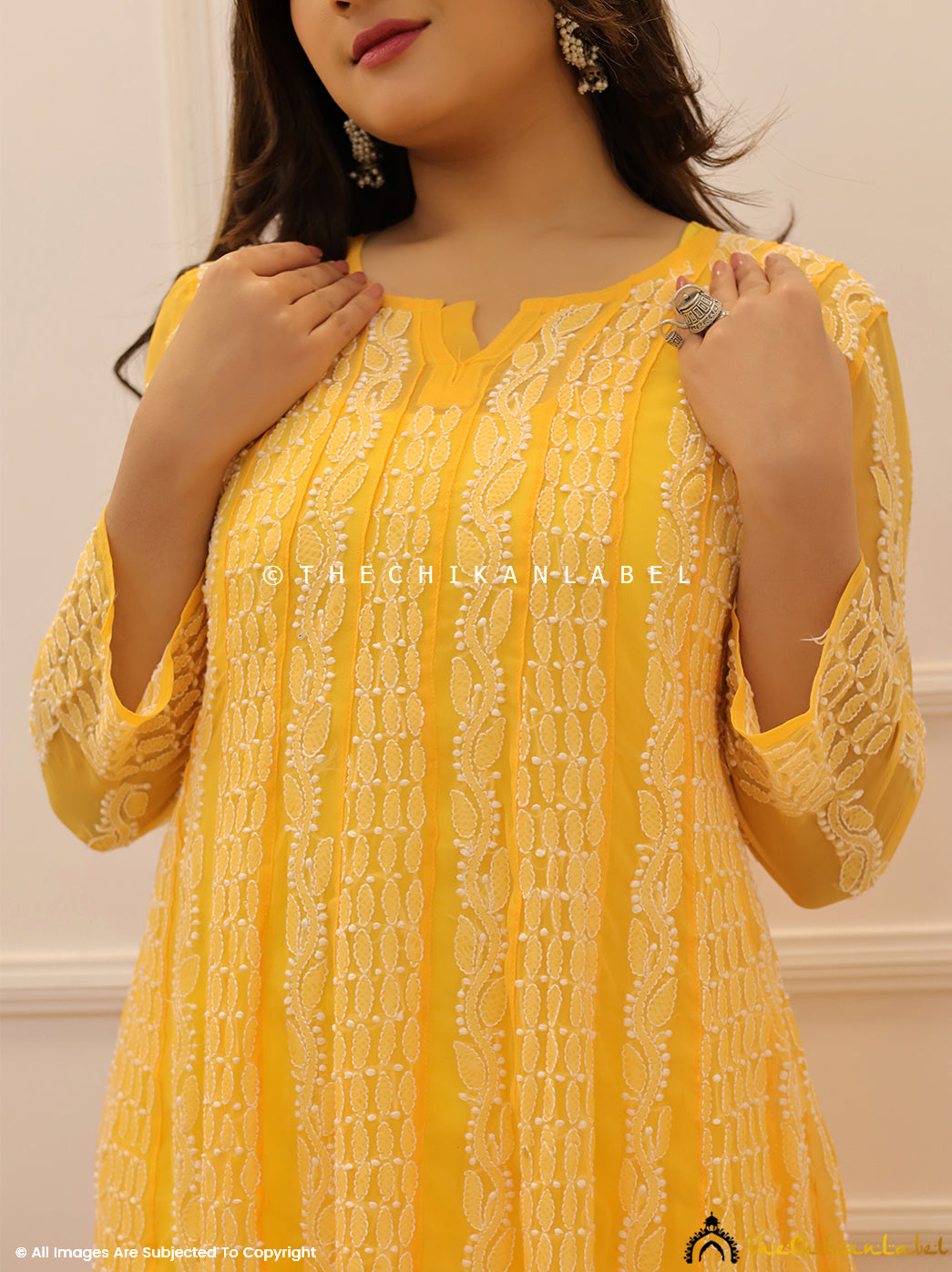 Mustard Yellow Georgette Chikankari Anarkali Kurti