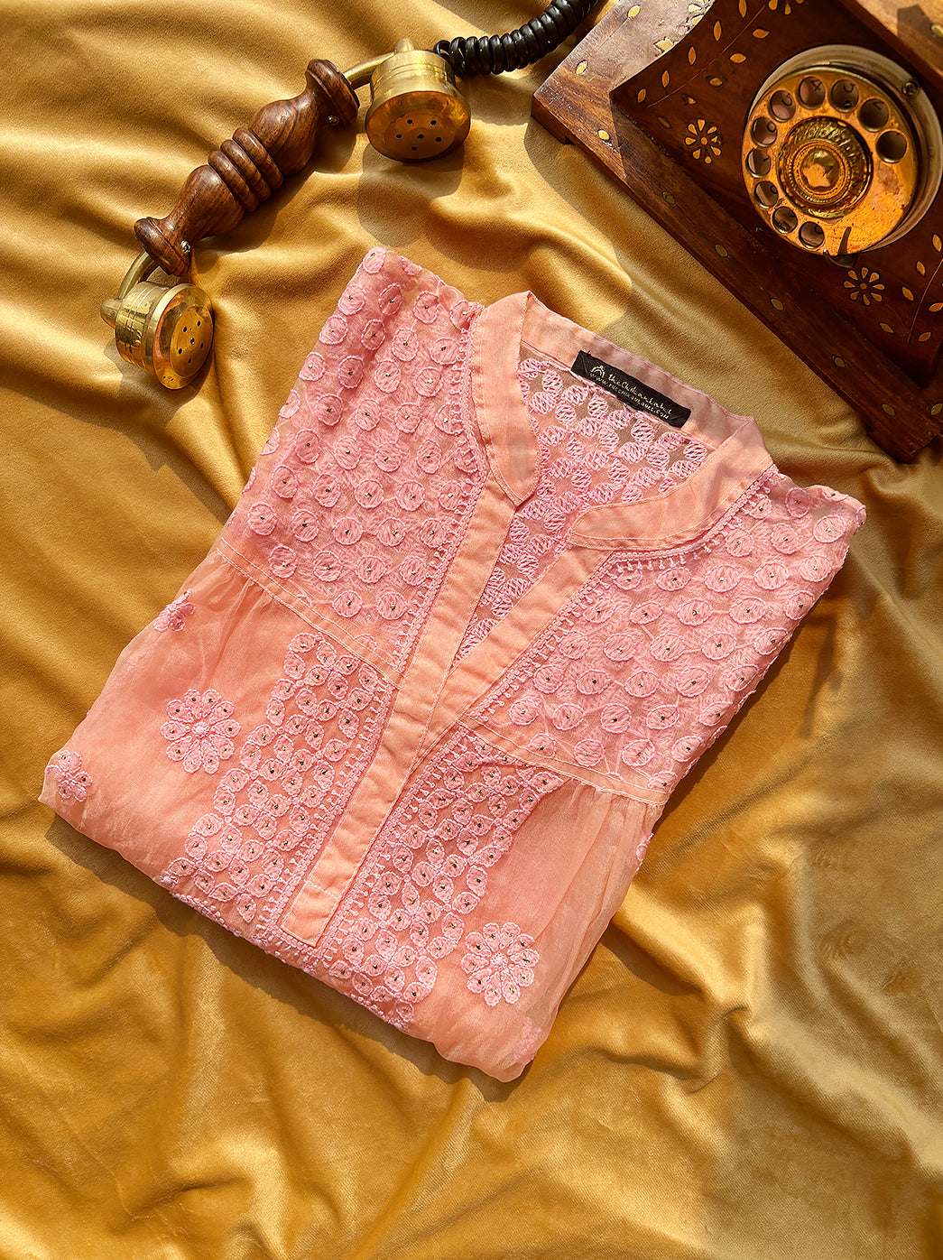 Pink Aashna Organza Chikankari Shirt