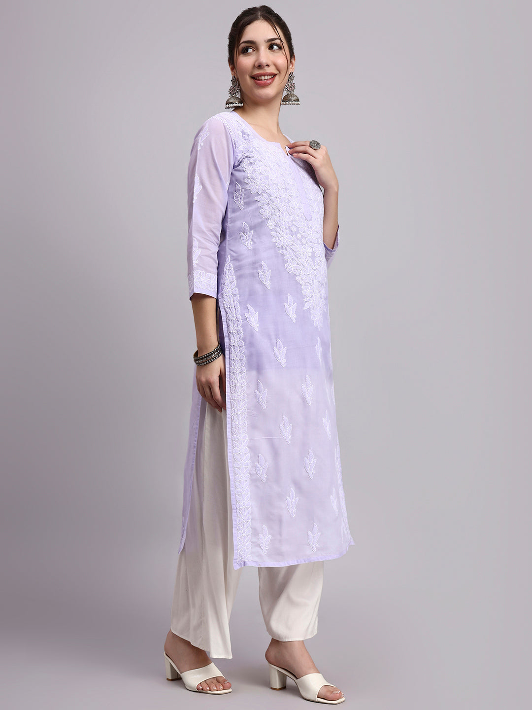 Traditional Chikankari cotton kurti with modern straight silhouette perfect for workwear and casual styling