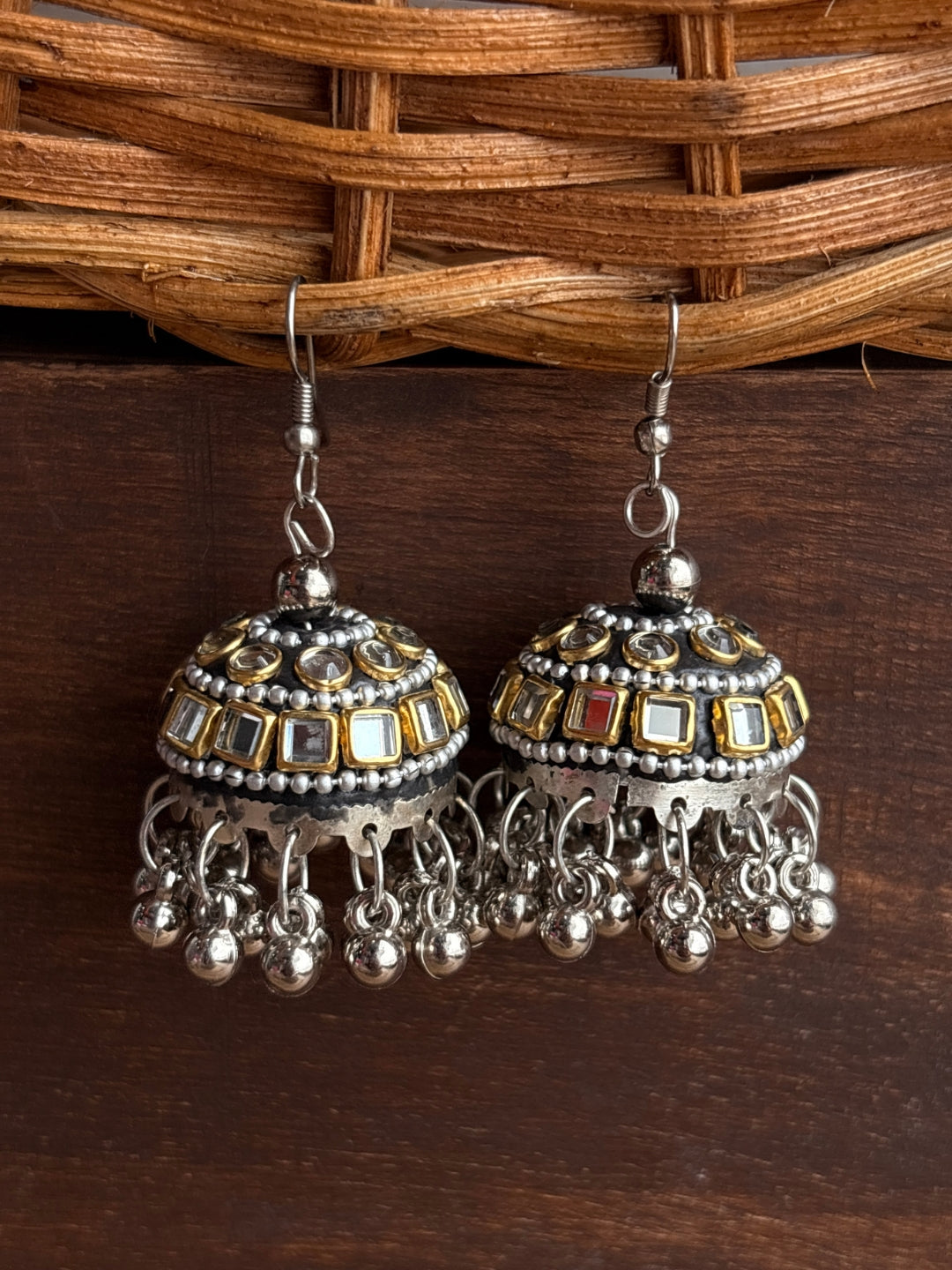 Noor Kundan Oxidised Silver-Tone Jhumka Earrings