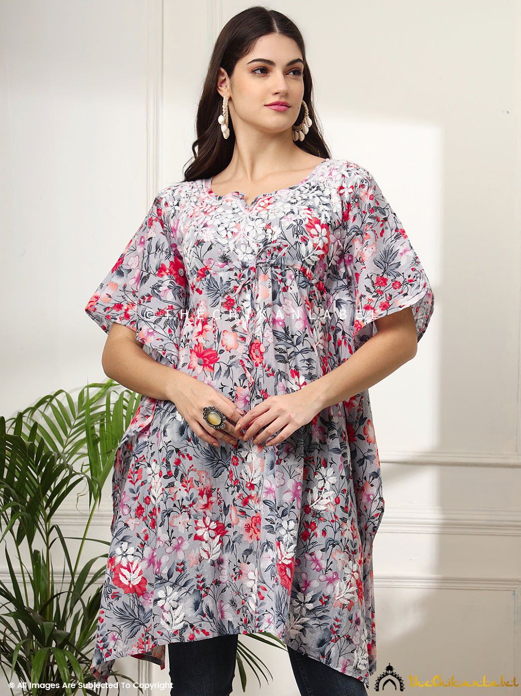 Red Himani Mulmul Cotton Short Kaftan