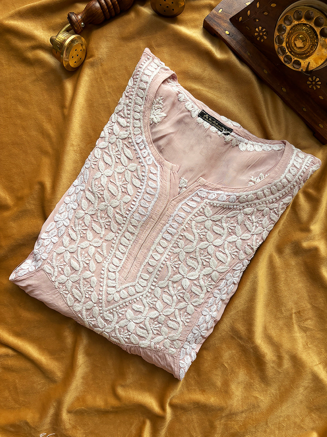 Beige Nabiha Crepe A-Line Chikankari Kurti