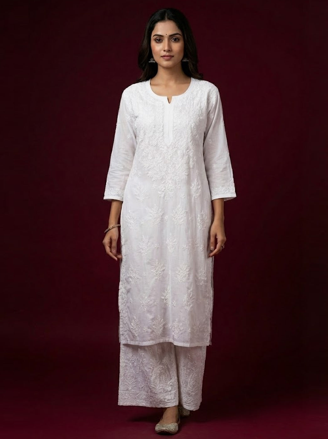 Ojasvi Cotton Chikankari Straight Kurti - White