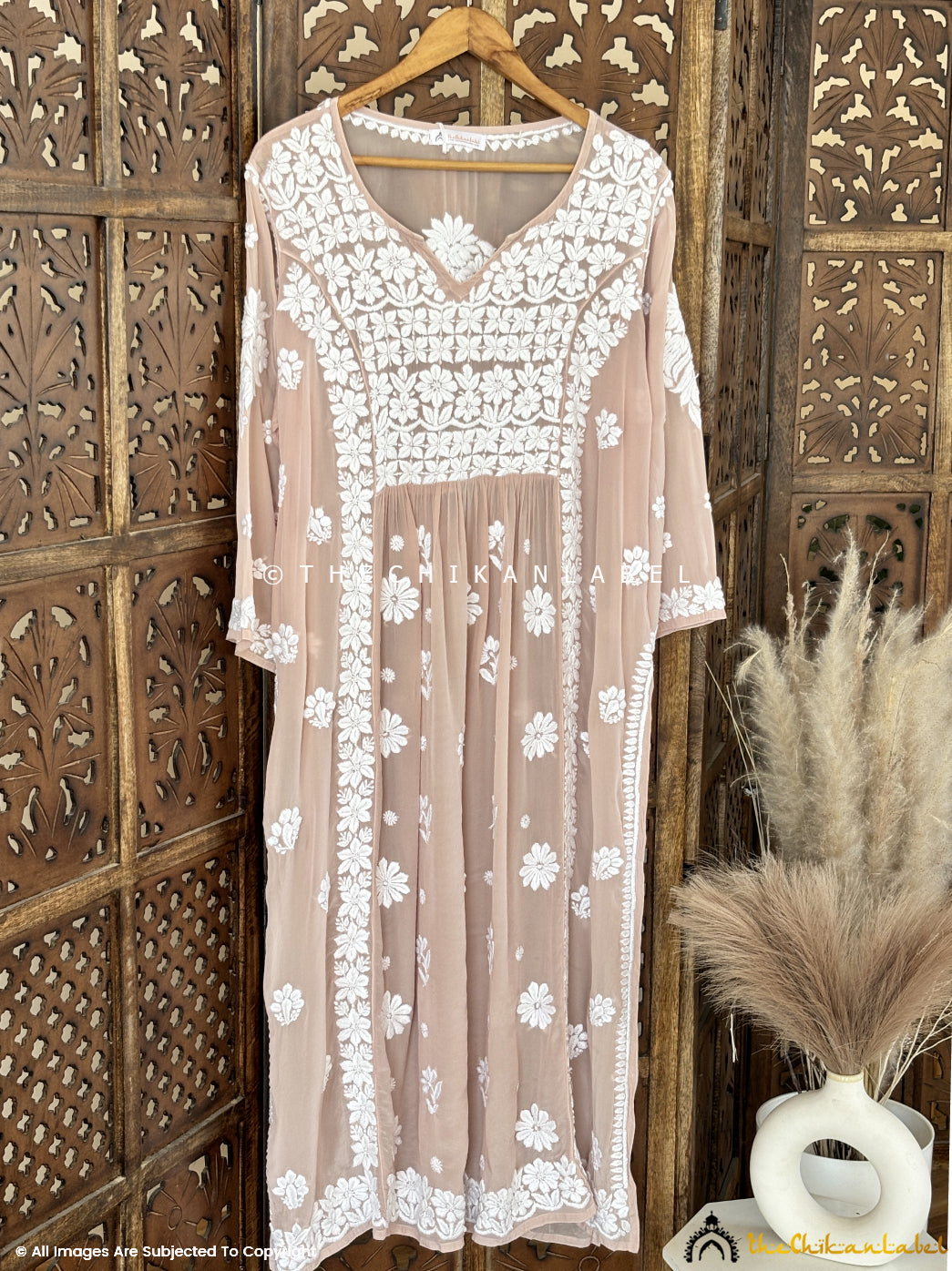 Beige Samina Crepe Straight Chikankari Kurti