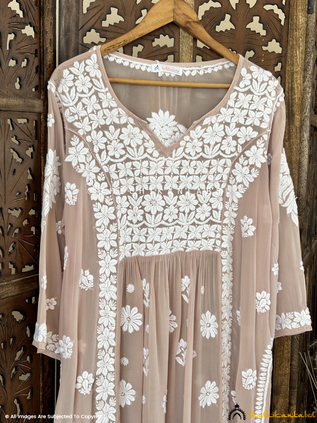 Beige Samina Crepe Straight Chikankari Kurti