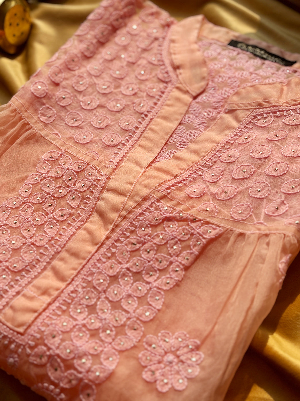 Pink Aashna Organza Chikankari Shirt