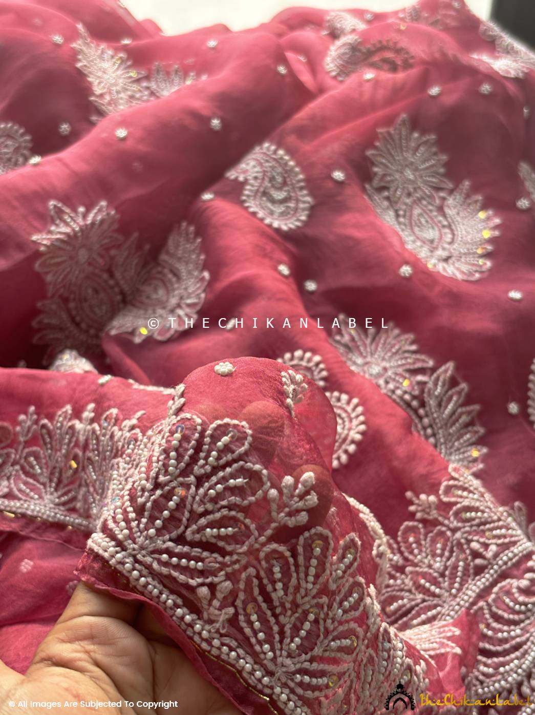 Maroon Husn Pure Organza Chikankari Saree