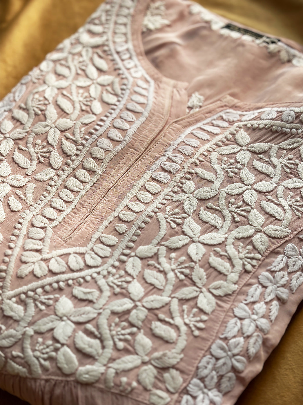 Beige Nabiha Crepe A-Line Chikankari Kurti