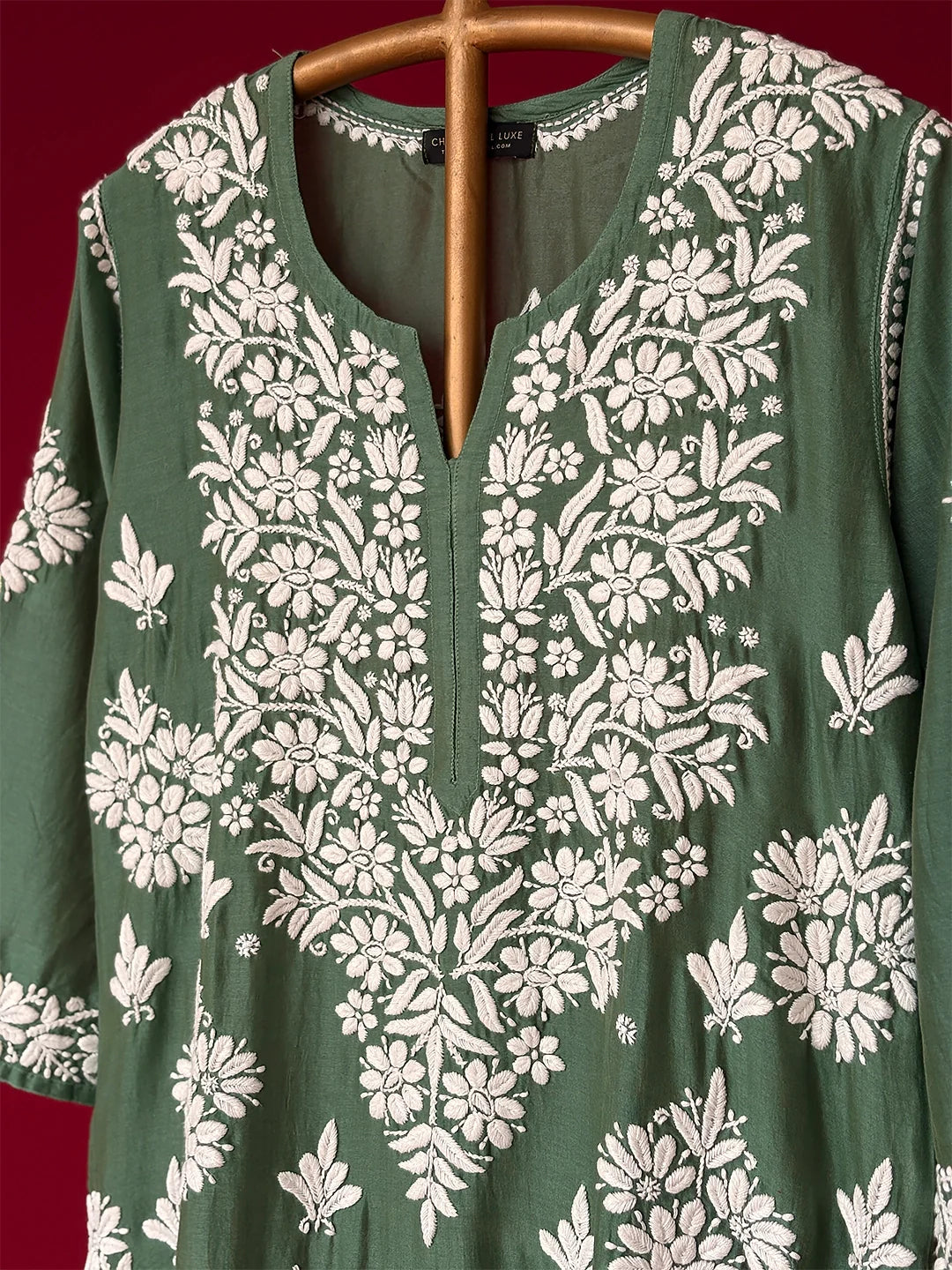 Uzma Chanderi Chikankari Kurta - Green