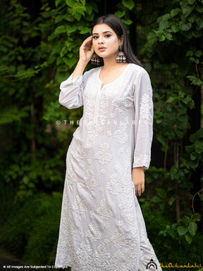 White Aaira Modal Cotton Straight Chikankari Kurti