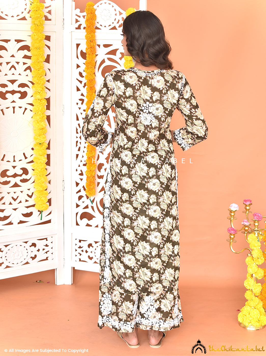 Buy chikankari kurti palazzo set online at best prices, Shop authentic Lucknow chikankari handmade kurta kurti palazzo set in mulmul fabric for women 5