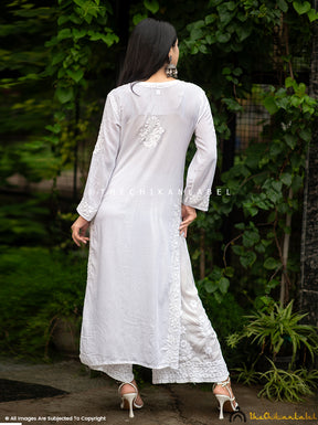 White Aaira Modal Cotton Straight Chikankari Kurti