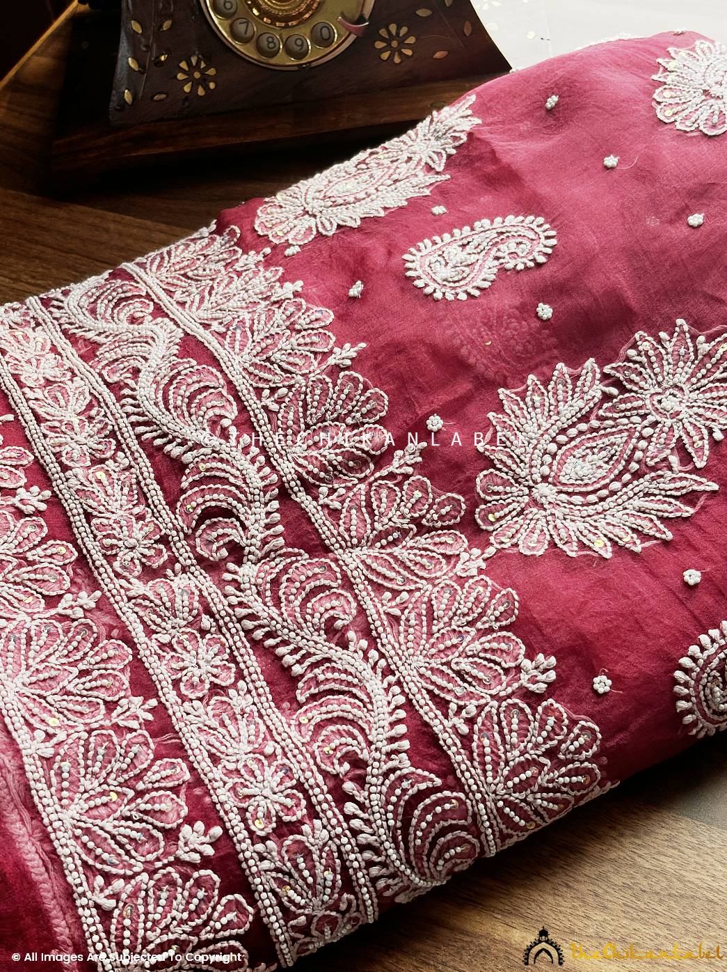 Maroon Husn Pure Organza Chikankari Saree