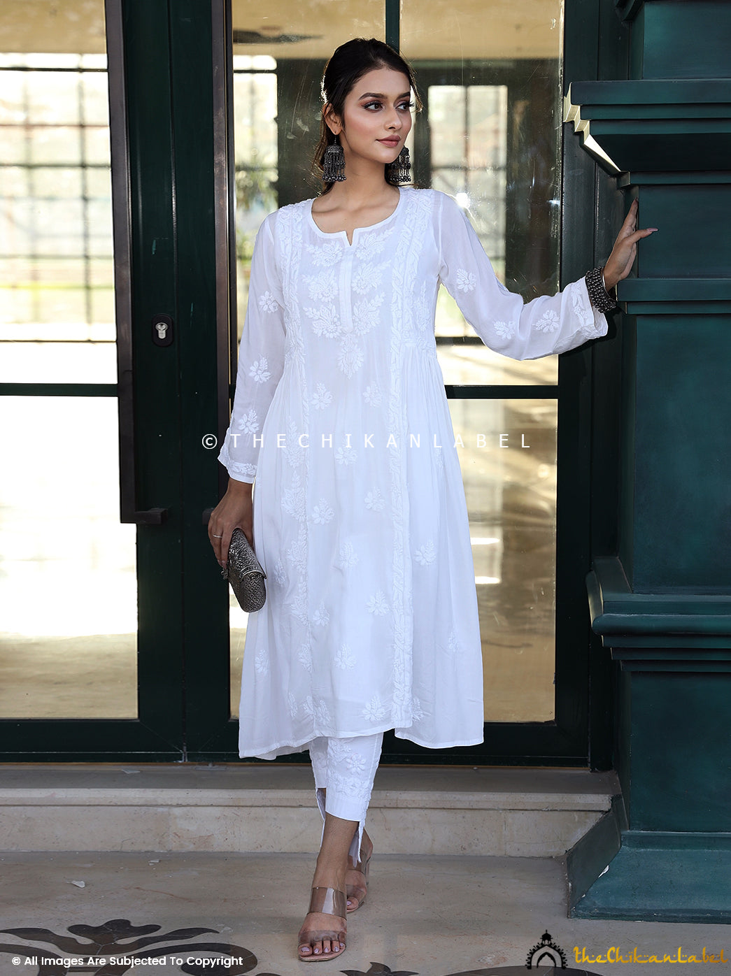 White Anisa Modal Chikankari A-Line Kurti ,Chikankari A-Line Kurti in Modal Fabric For Woman