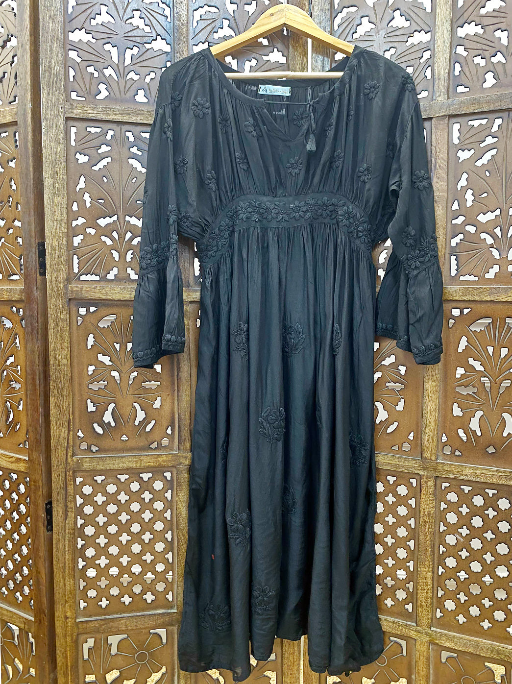 Black Muslin Chikankari A-Line Kurti