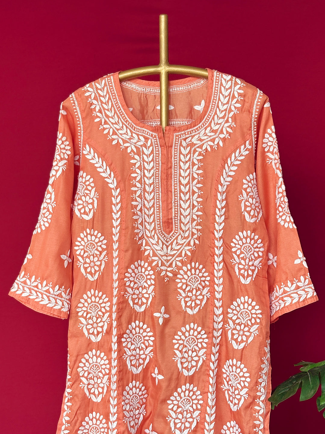 Wareeha Italian Silk Chikankari Kurta - Orange