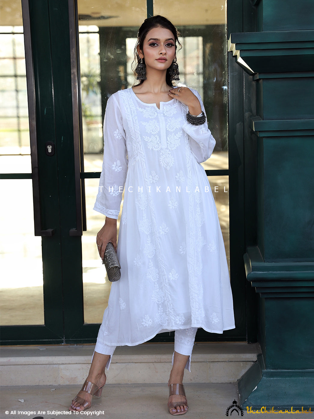 White Anisa Modal Chikankari A-Line Kurti ,Chikankari A-Line Kurti in Modal Fabric For Woman