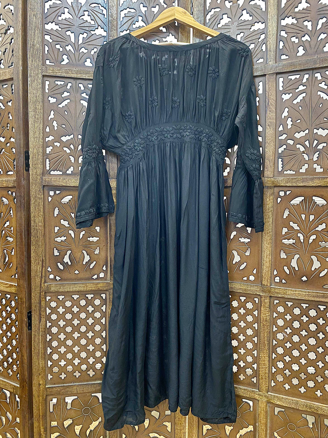 Black Muslin Chikankari A-Line Kurti