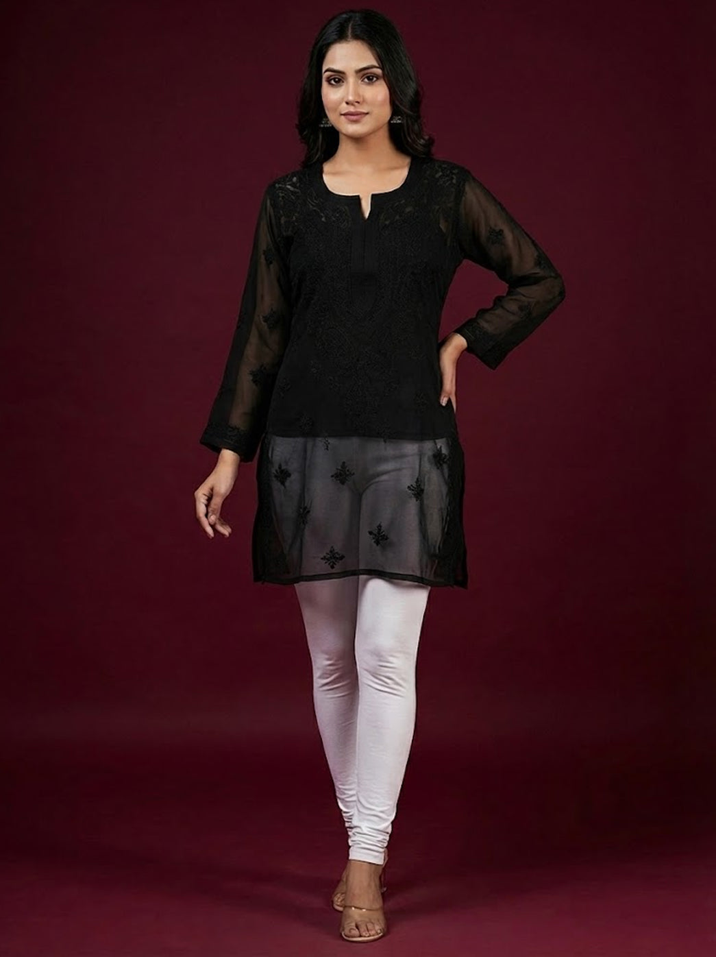 Black Georgette Chikankari Short Kurti