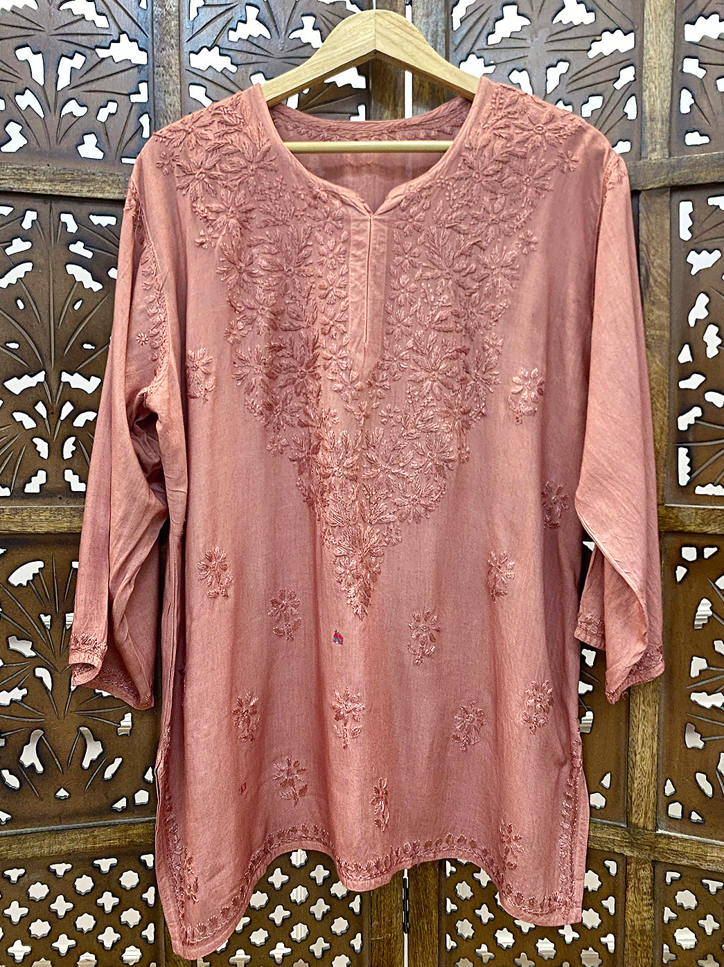 Coral Rayon Chikankari Short Top