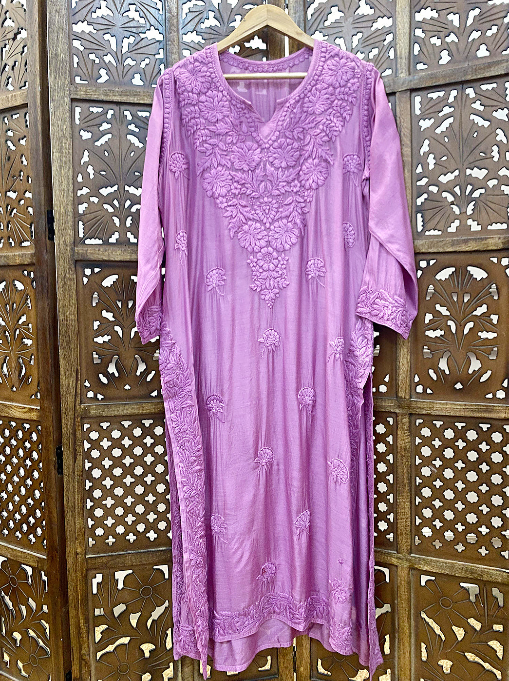 Lilac Muslin Chikankari Straight Kurti