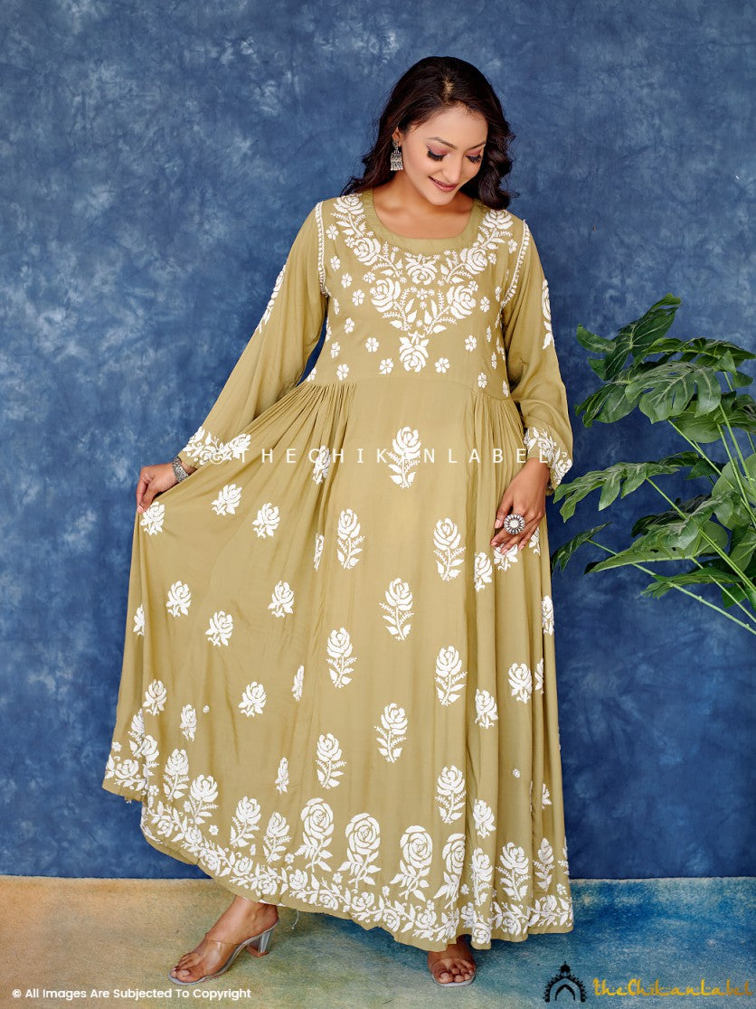 Mehndi Modal Chikankari Anarkali Kurta ,Chikankari Anarkali Kurta in Modal fabric For Woman