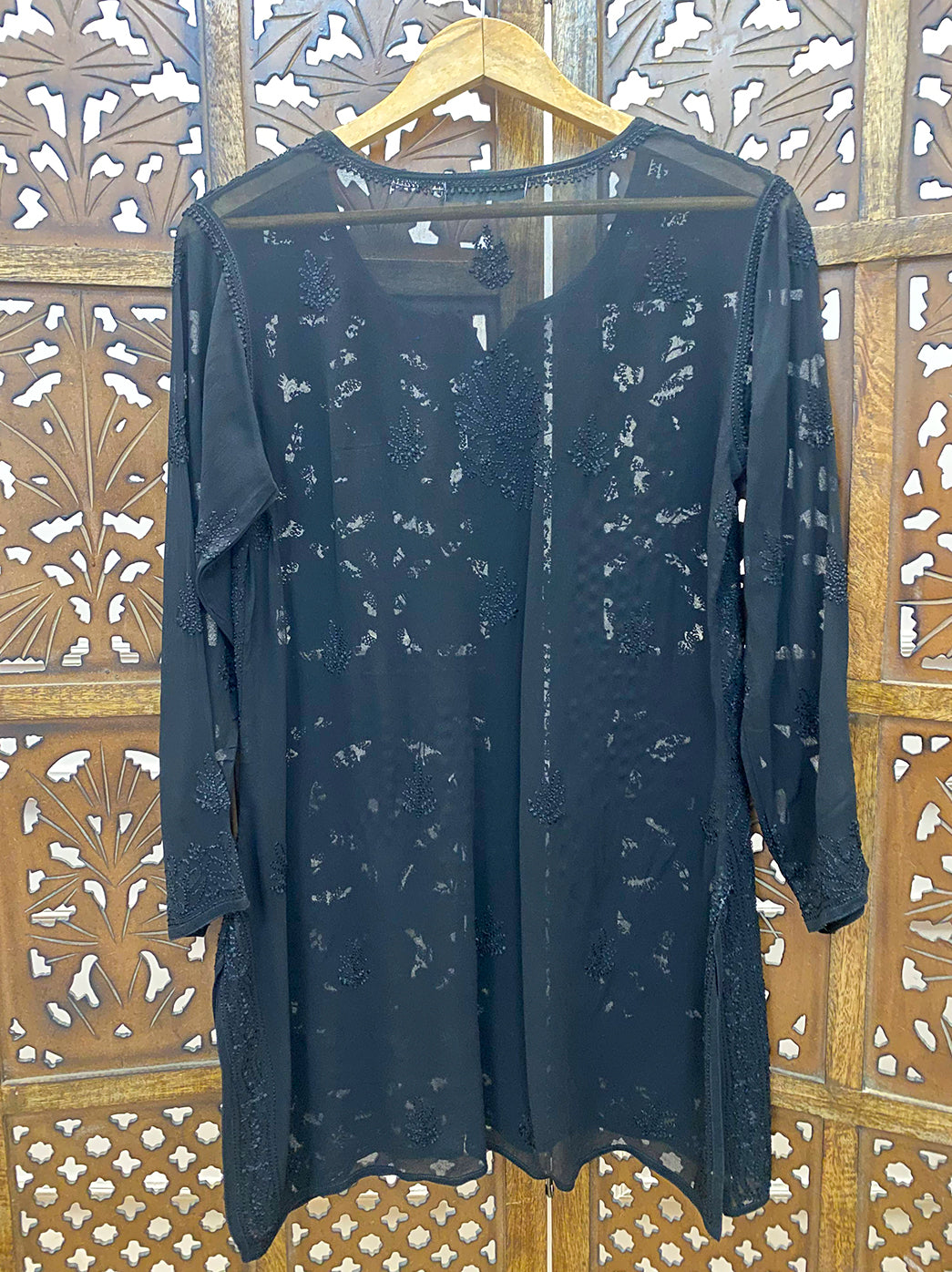 Black Viscose Chikankari Short Kurti
