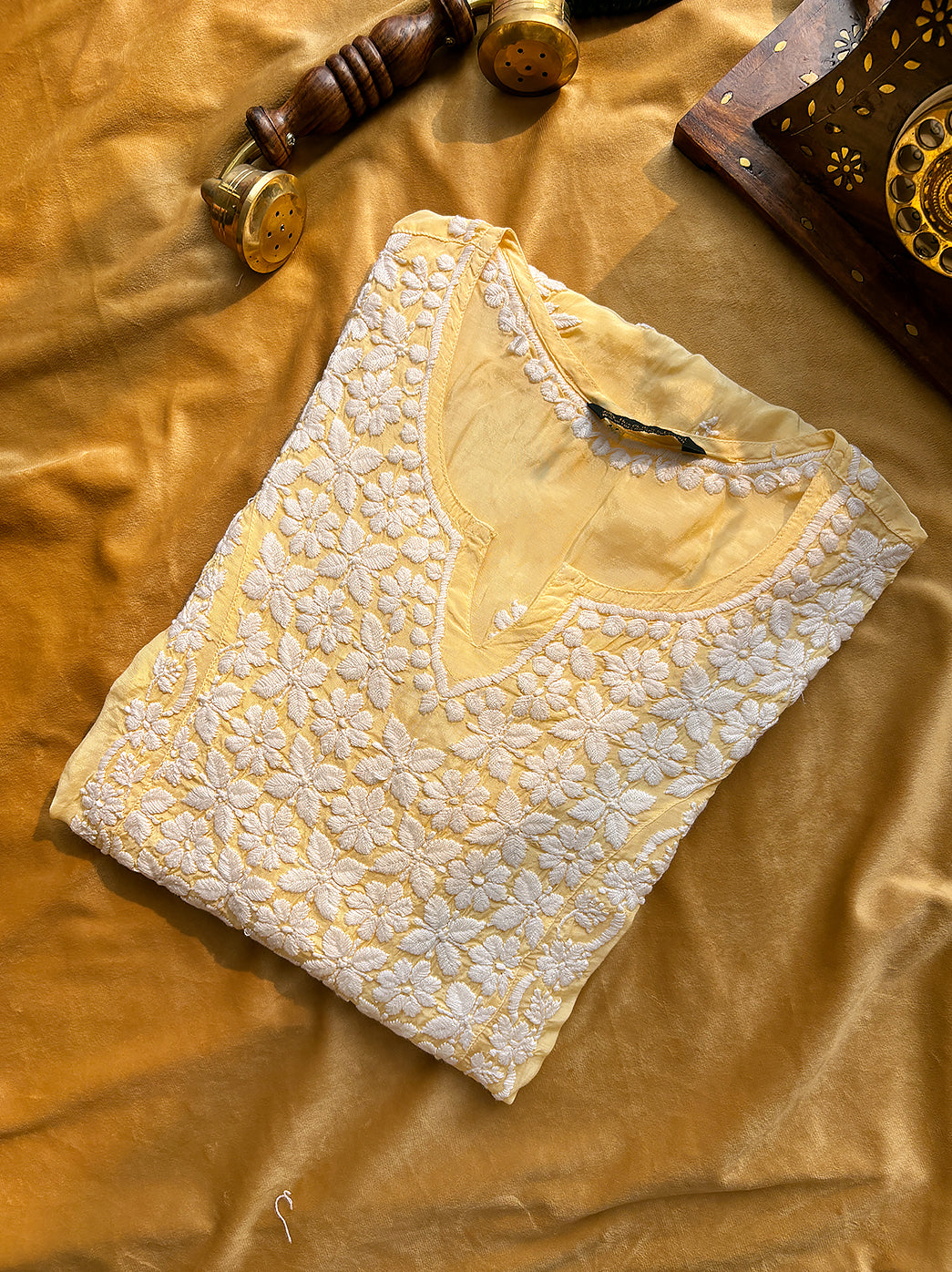 Yellow Samina Crepe Straight Chikankari Kurti