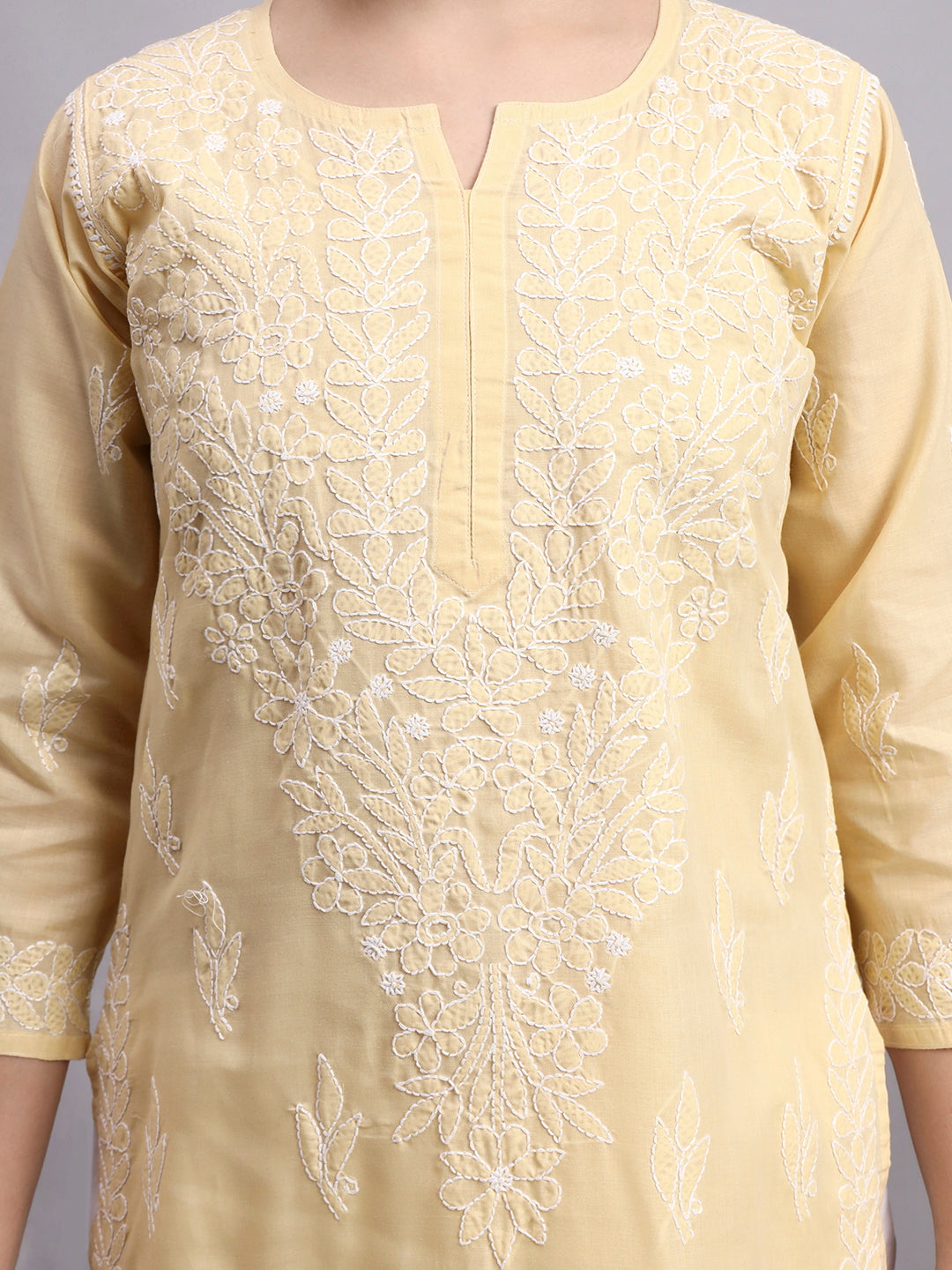 Premium Chikankari cotton kurti featuring elegant embroidery and comfortable regular wear styling for women