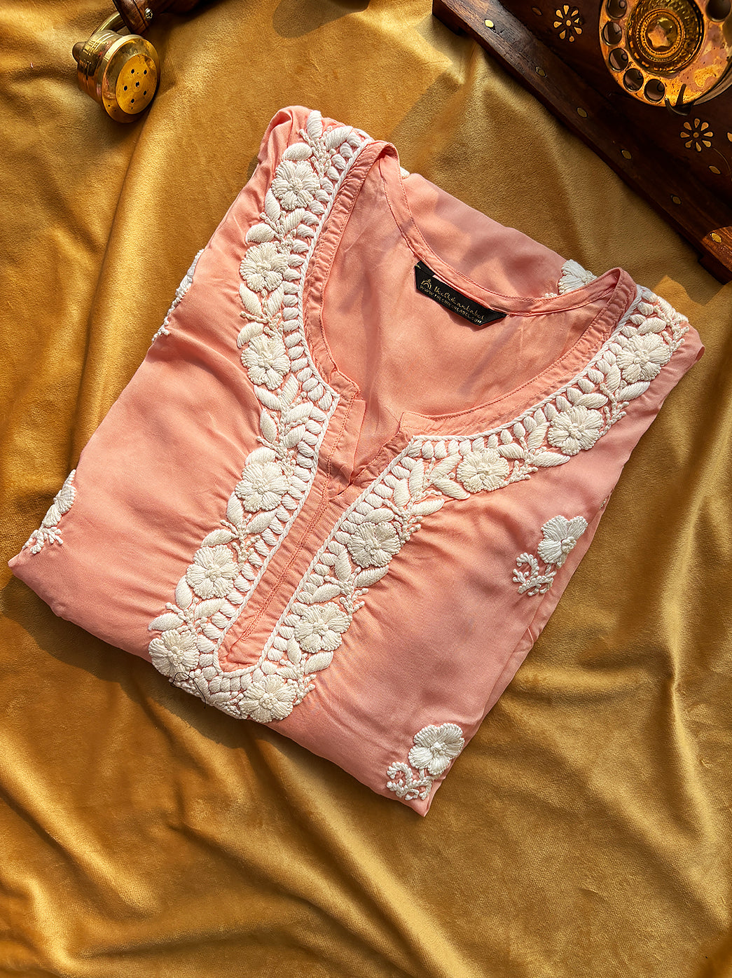 Peach Adda Modal Chikankari Straight Kurti