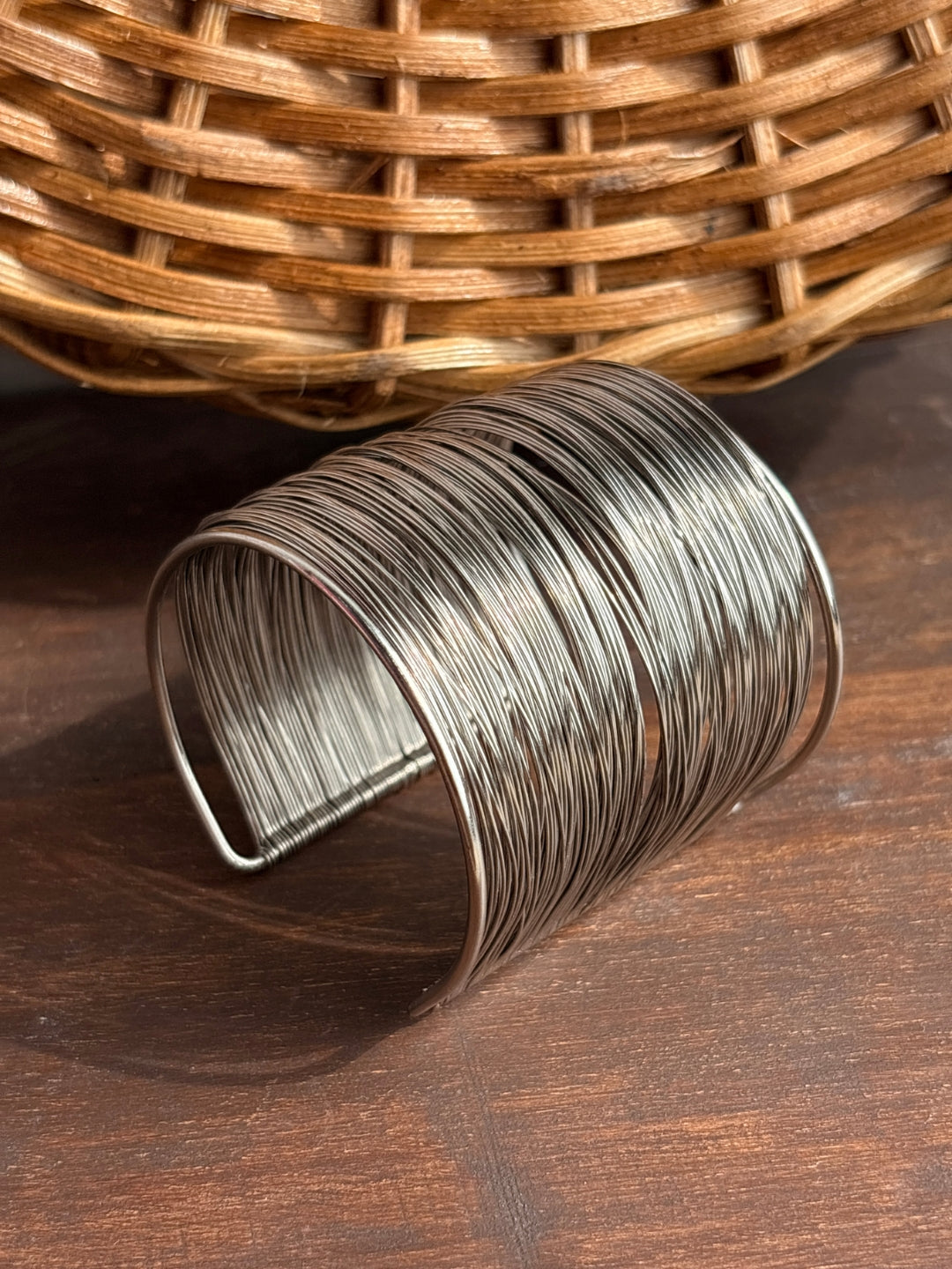 Taarika Oxidised Silver-Tone Broad Multi-Layer Bangle Cuff