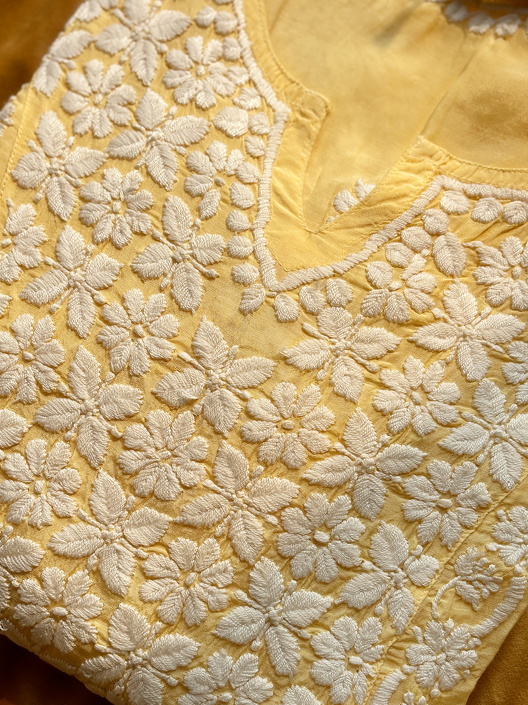 Yellow Samina Crepe Straight Chikankari Kurti