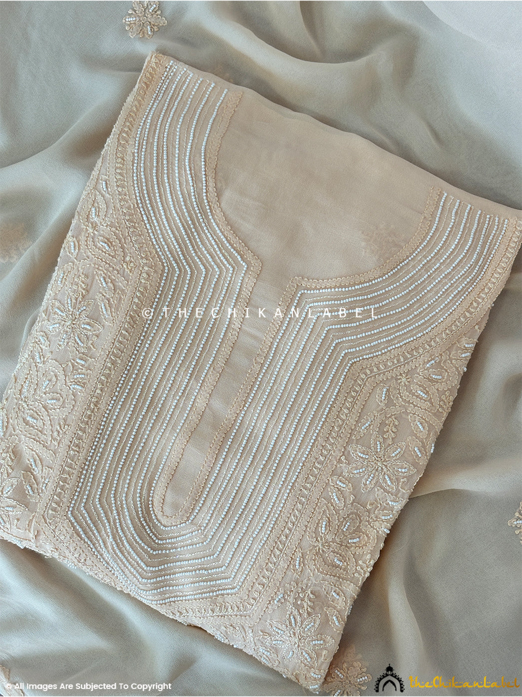 Beige Aruba Viscose Chikankari Un-Stitched Suit with Dupatta