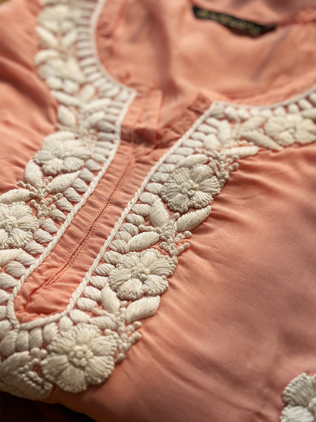 Peach Adda Modal Chikankari Straight Kurti