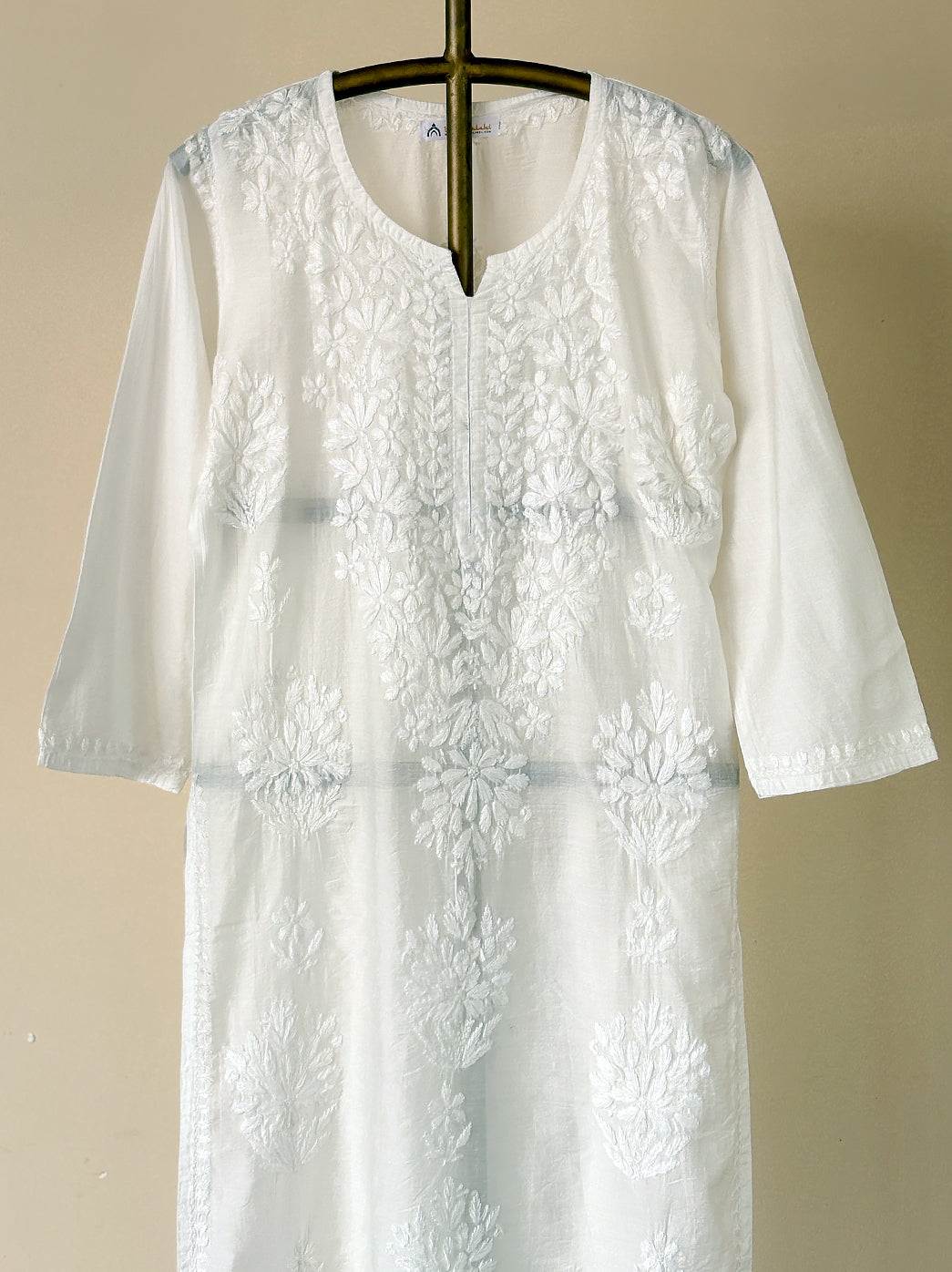 Alisha Chanderi Chikankari Straight Kurti - White