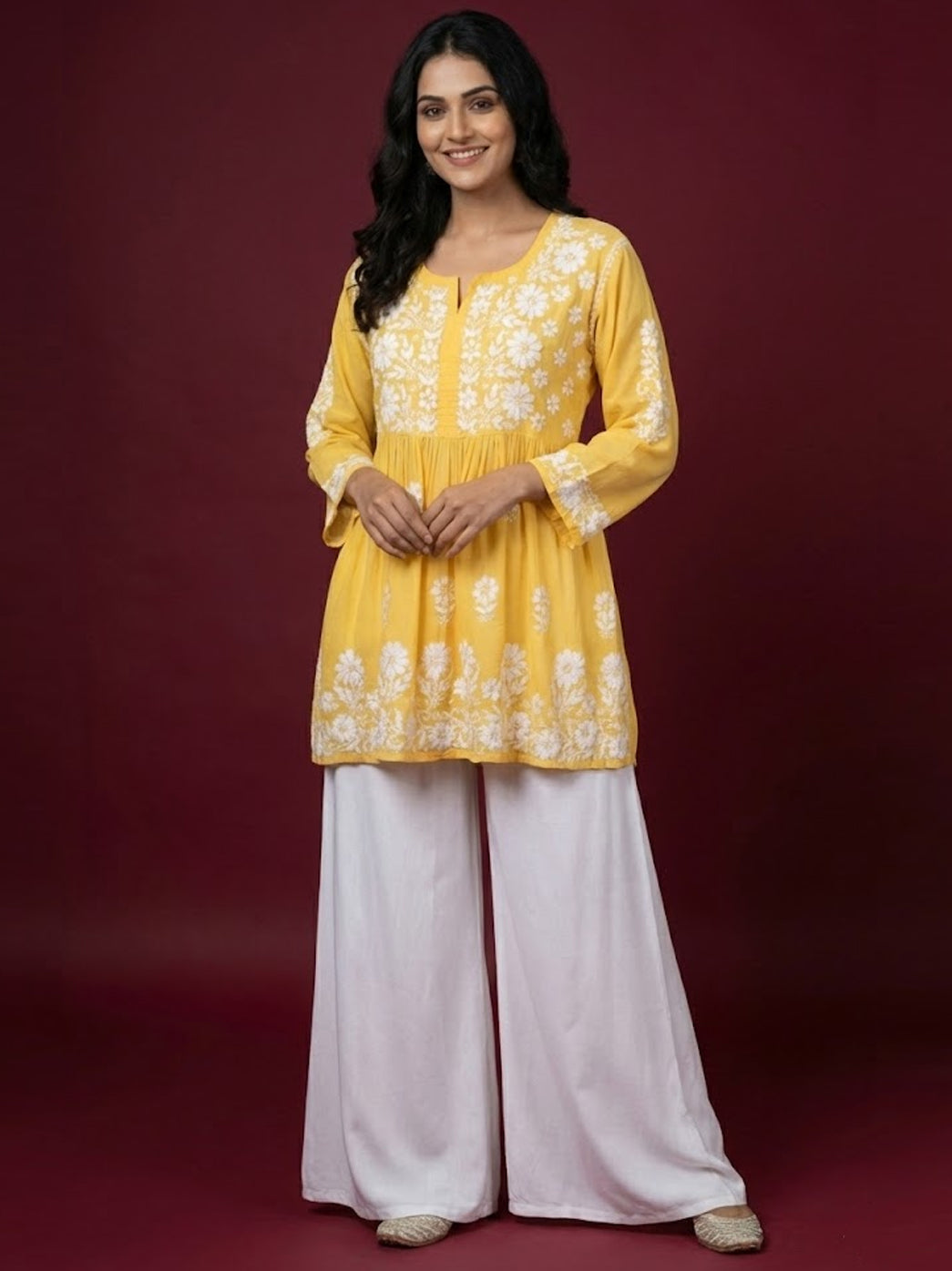 Yellow Modal Chikankari Short Top