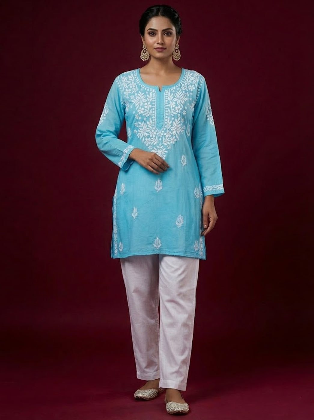 Sky Blue Modal Chikankari Short Top