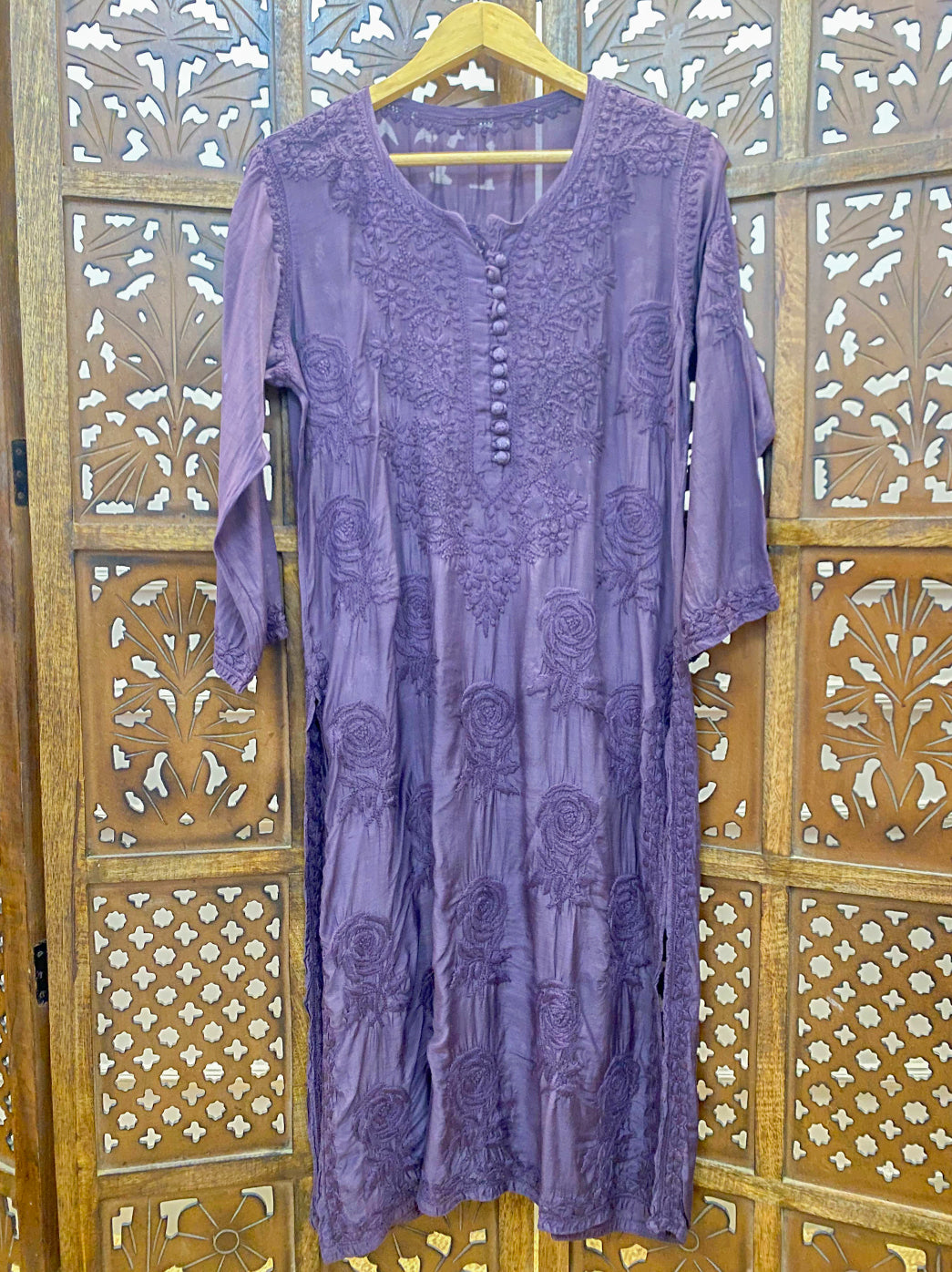 Mauve Muslin Chikankari Straight Kurti