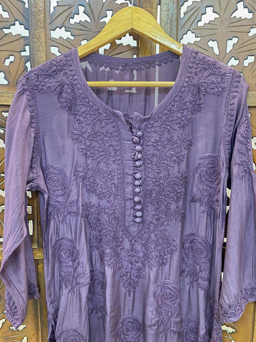 Mauve Muslin Chikankari Straight Kurti