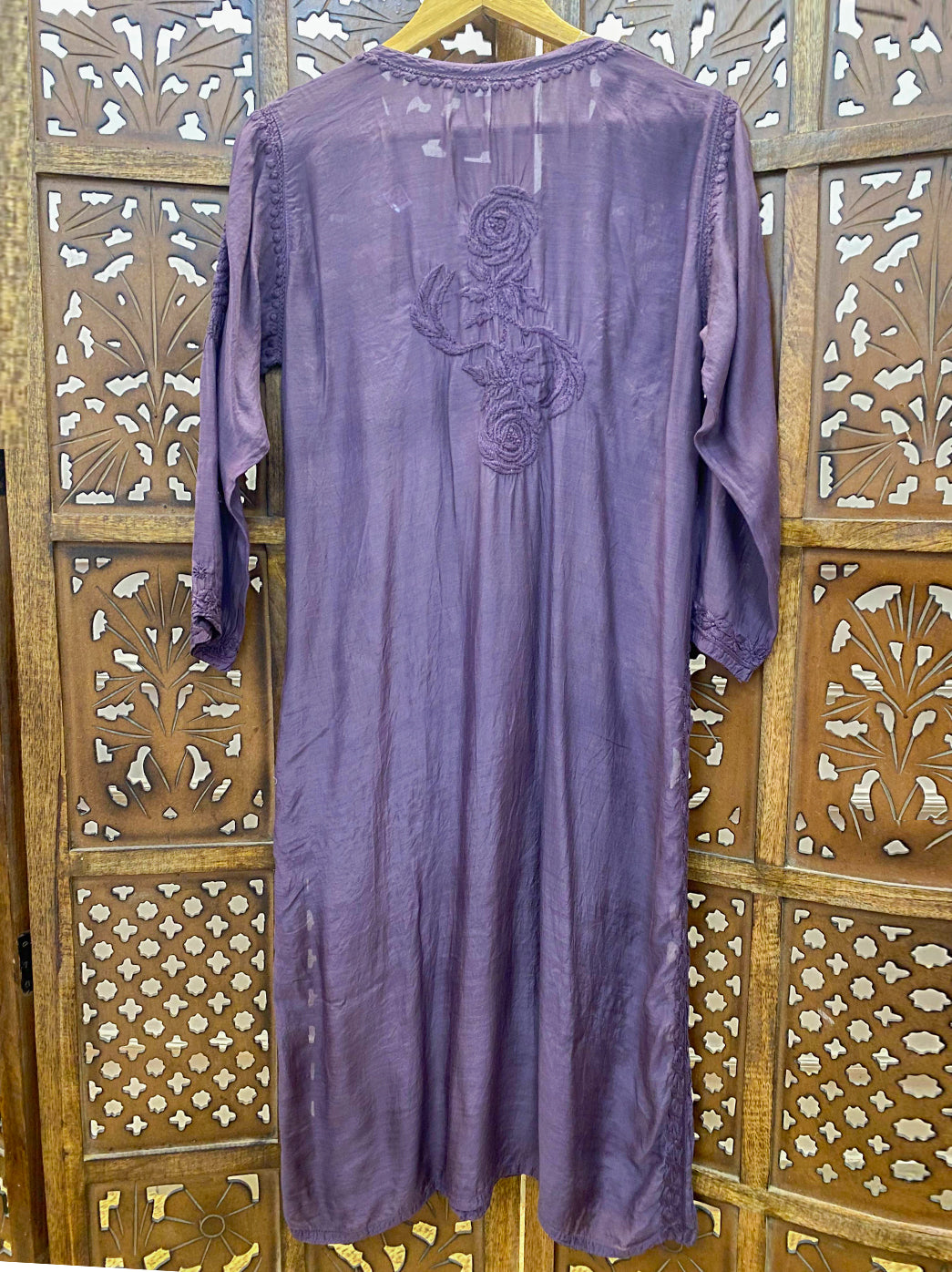 Mauve Muslin Chikankari Straight Kurti