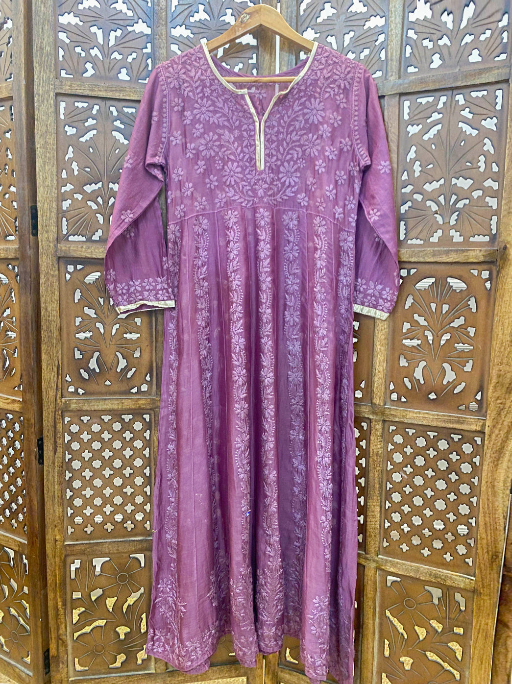 Mauve Chanderi Chikankari Gown